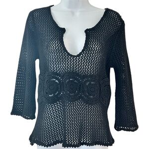 Y2K Whimsigoth Open Knit Fishnet Black Sweater Top Size S Whimsigoth Boho
